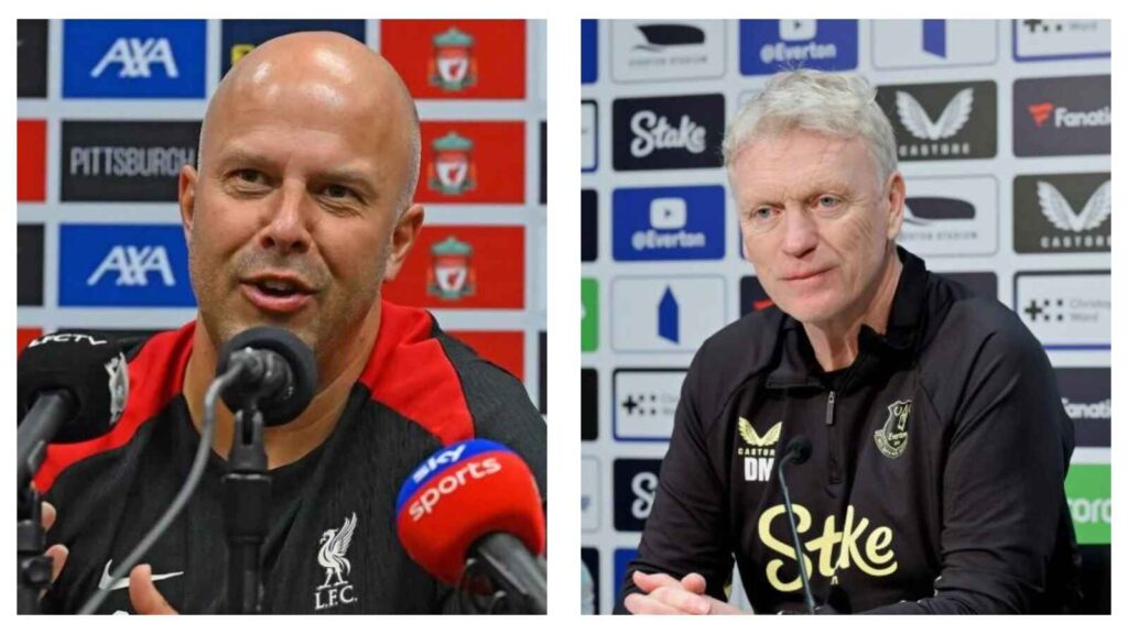 Arne Slot, Liverpool manager & David Moyes, Everton manager