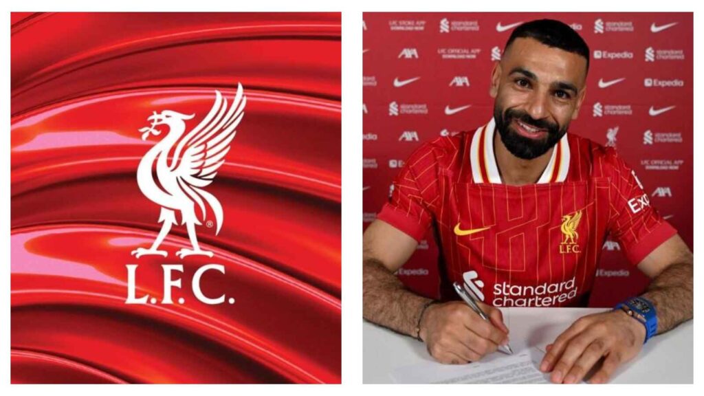 Liverpool FC crest & Mohamed Salah signing a new contract