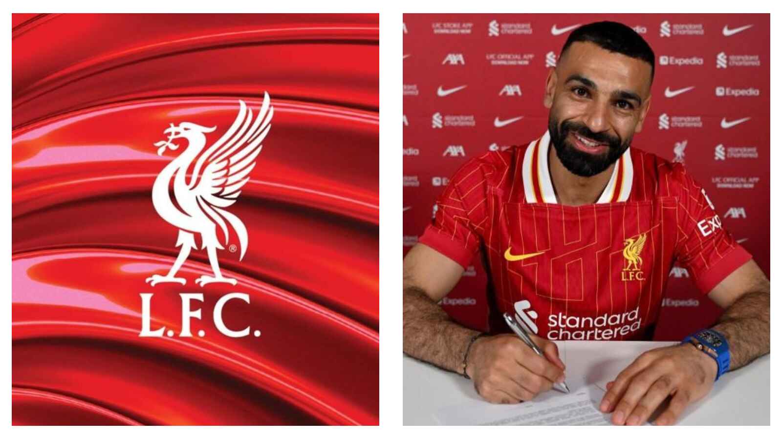 Liverpool FC crest & Mohamed Salah signing a new contract