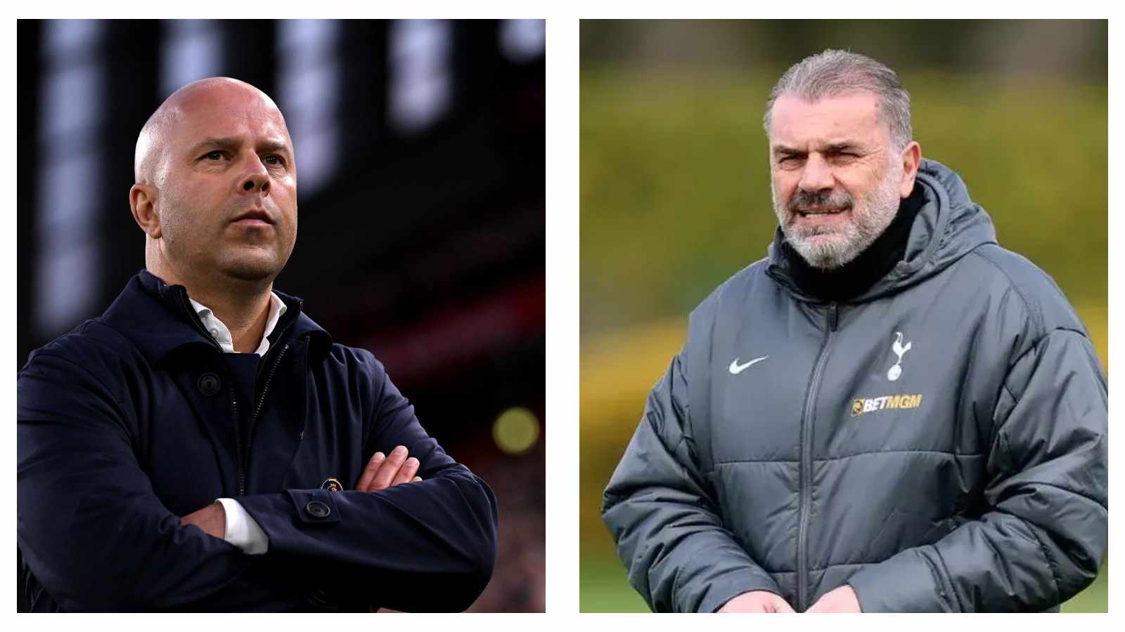 arne slot, liverpool and ange postecoglou, tottenham