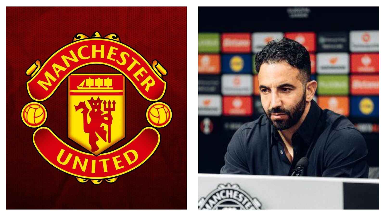 Man Utd badge and Ruben Amorim