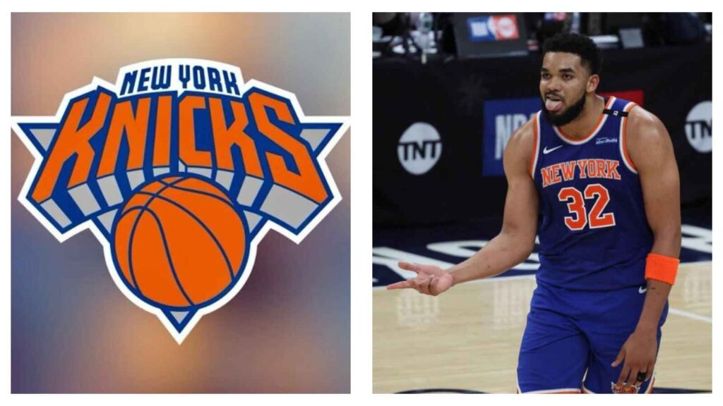 New York Knicks crest & Karl-Anthony Towns