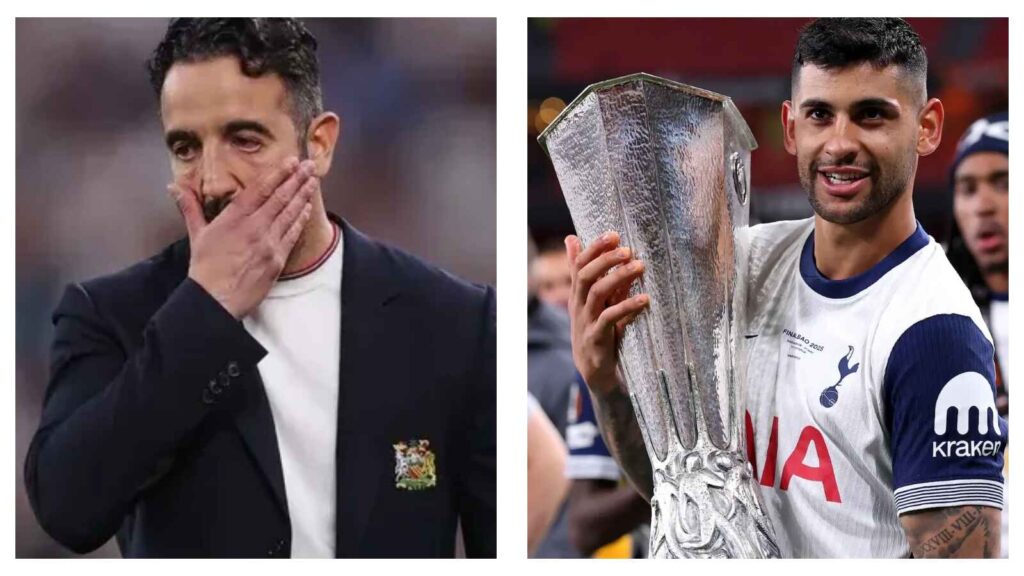 Ruben Amorin and Tottenham Hotspur's Cristian Romero