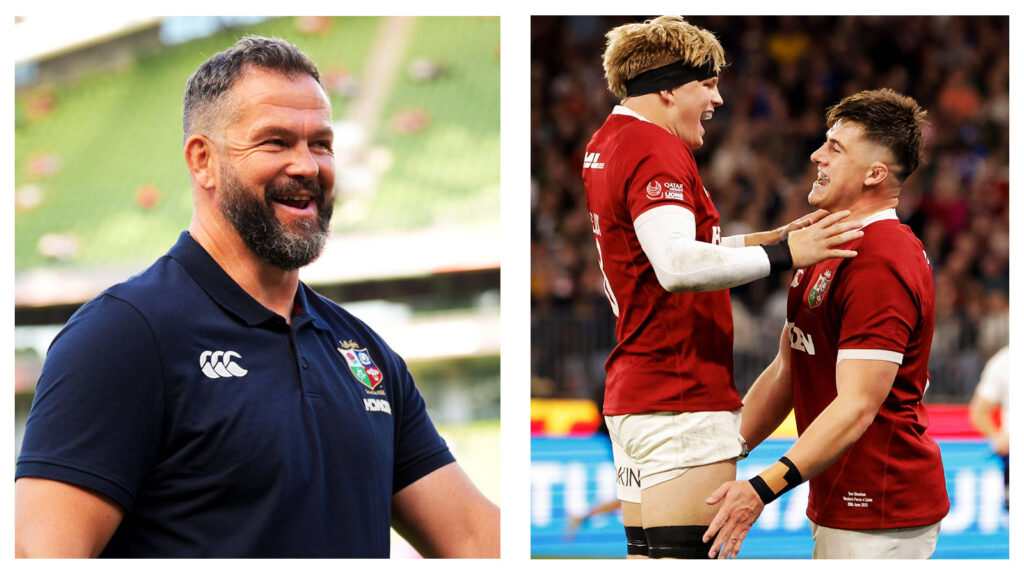 Andy Farrell with Henry Pollock and Dan Sheehan