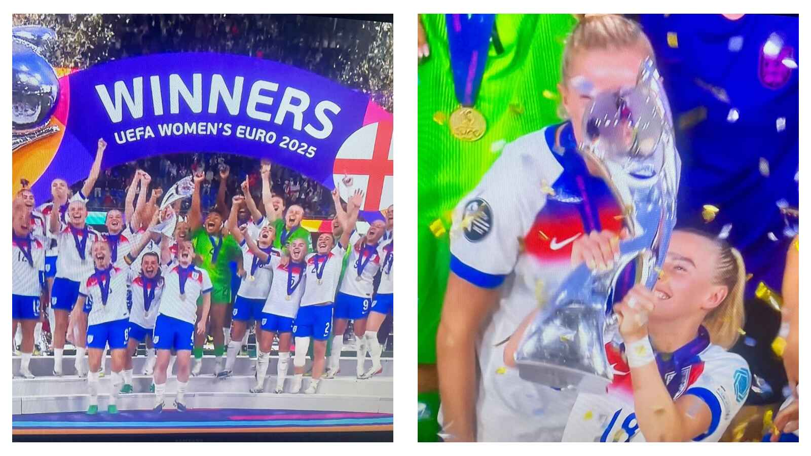 England raise the Euro trophy & Chloe Kelly celebrates