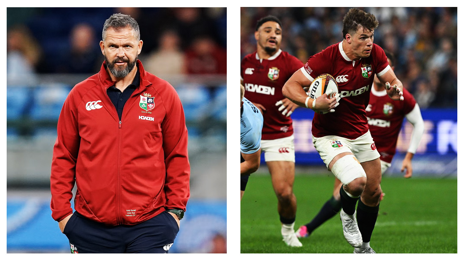Lions head coach Andy Farrell and Lions centre Huw Jones