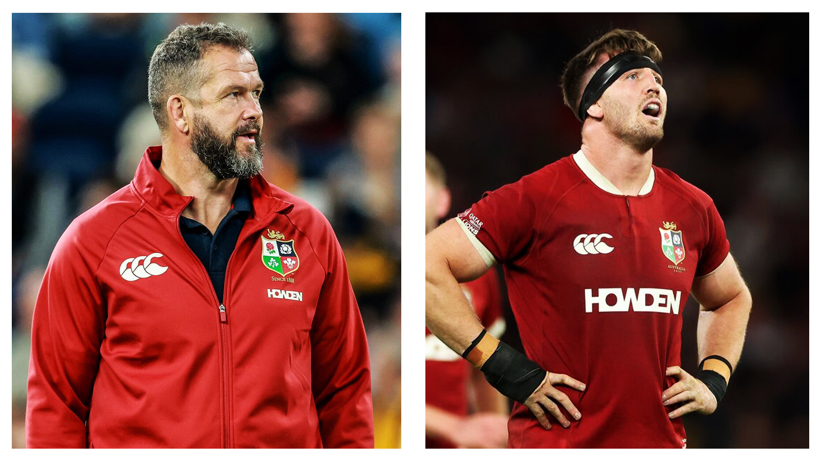 Lions head coach Andy Farrell and Lions flank Tom Curry