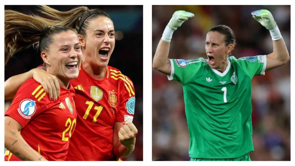 Spain's Claudia Pina with Alexia Putellas & Germany's Ann-Katrin Berger