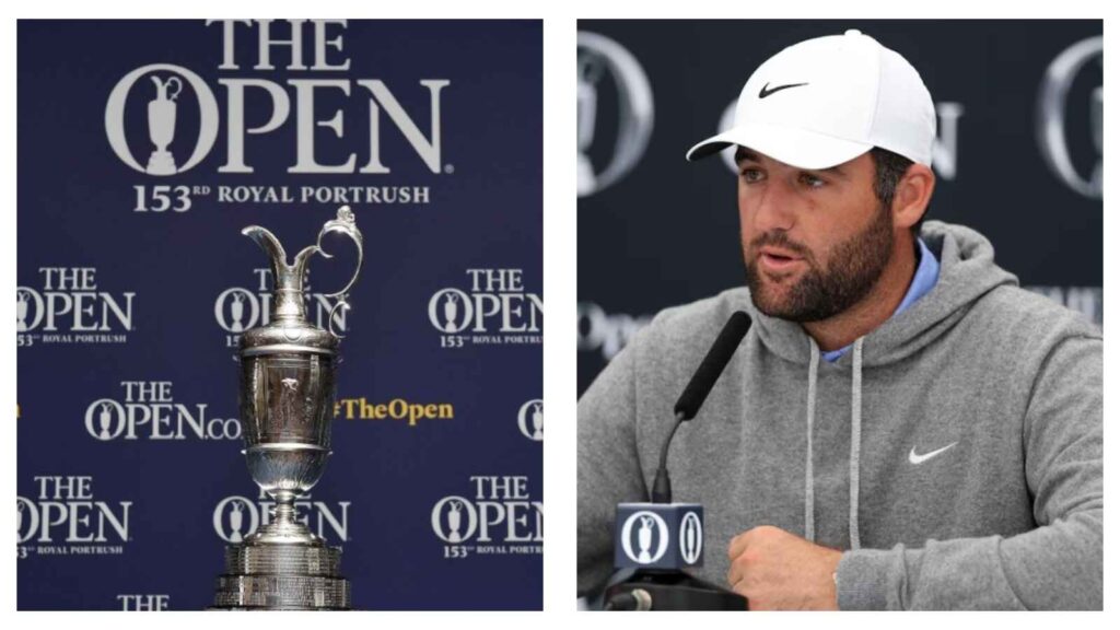 The Open Championship trophy & Scottie Scheffler