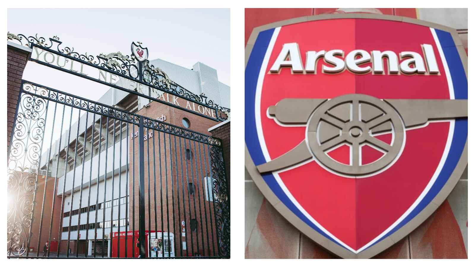 Anfield stadium gates Arsenal badge