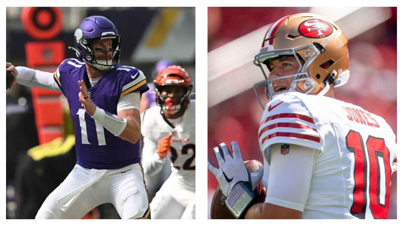 Minnesota Vikings' Carson Wentz & San Francisco 49ers' Mac Jones