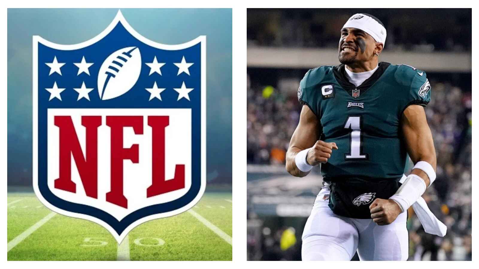 NFL logo & Philadelphia Eagles' Jalen Hurts