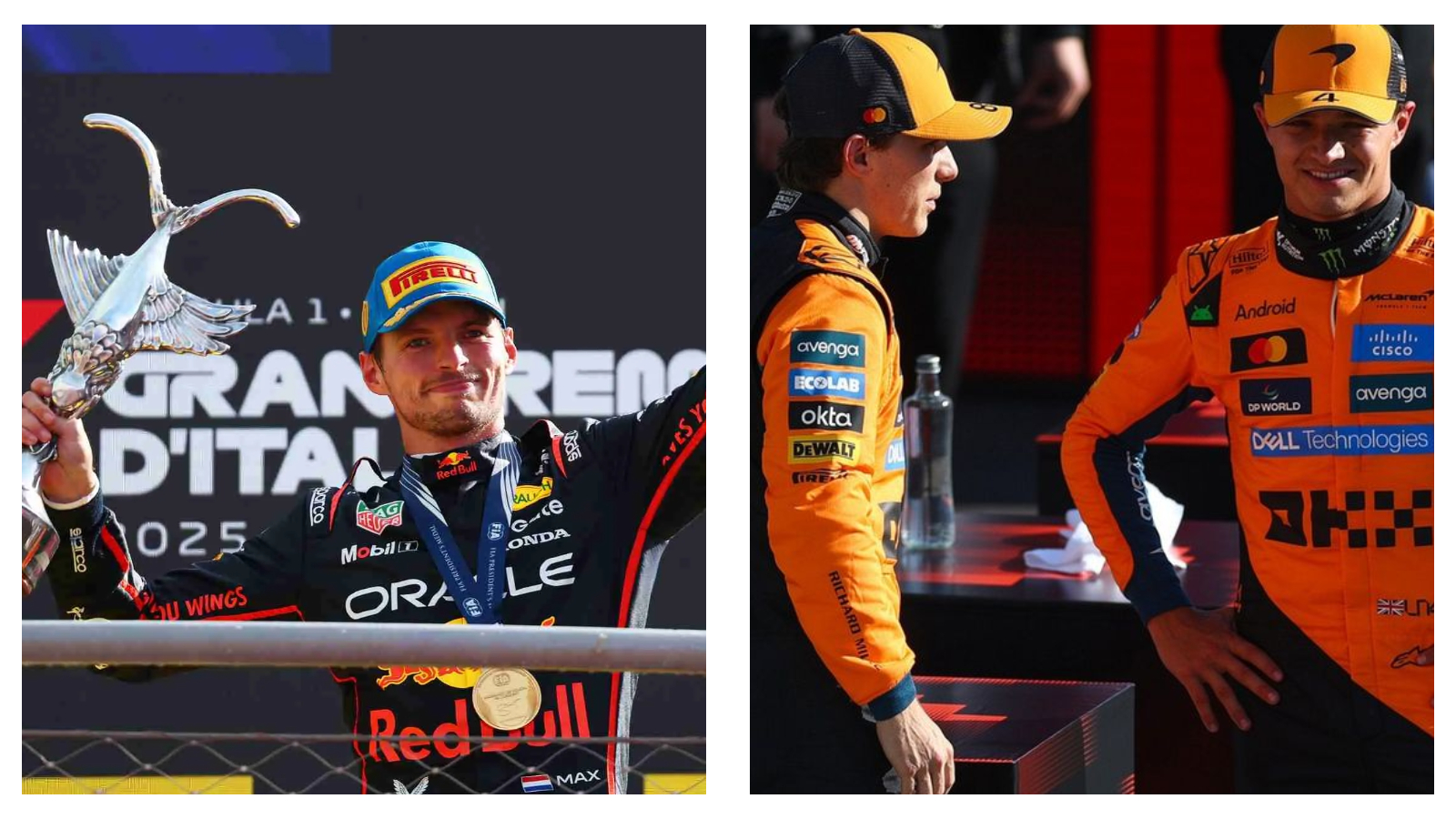 max verstappen, red bull and oscar piastri & lando norris, mclaren at the 2025 italian gp, monza