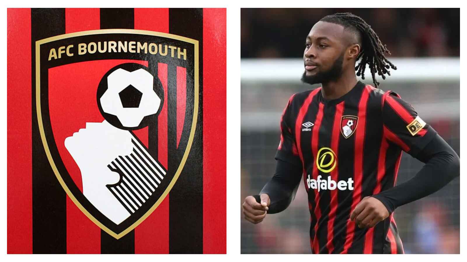 Bournemouth badge and Antoine Semenyo