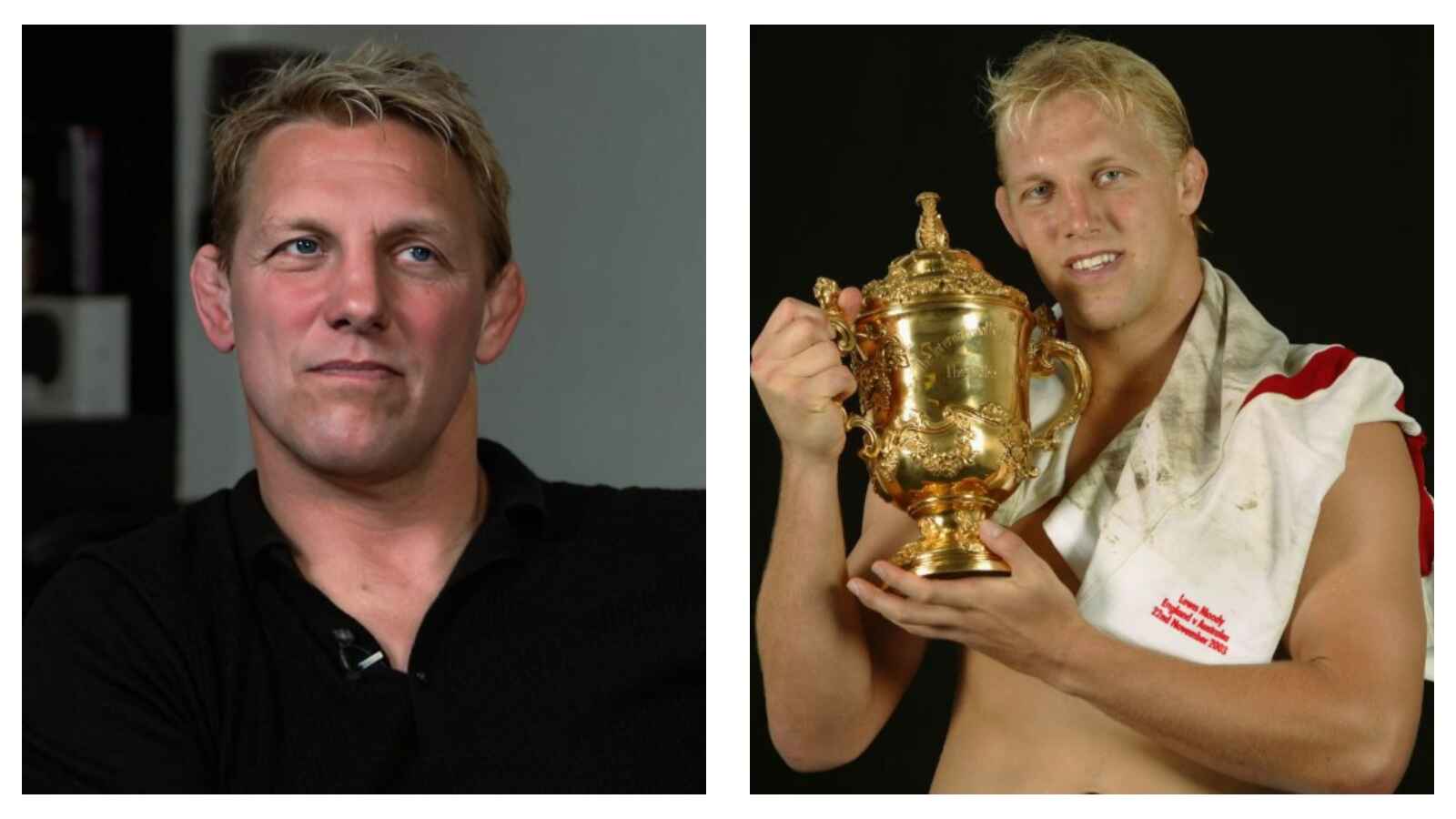 Lewis Moody revealing his diagnosis & holding the Rugby World Cup trophy