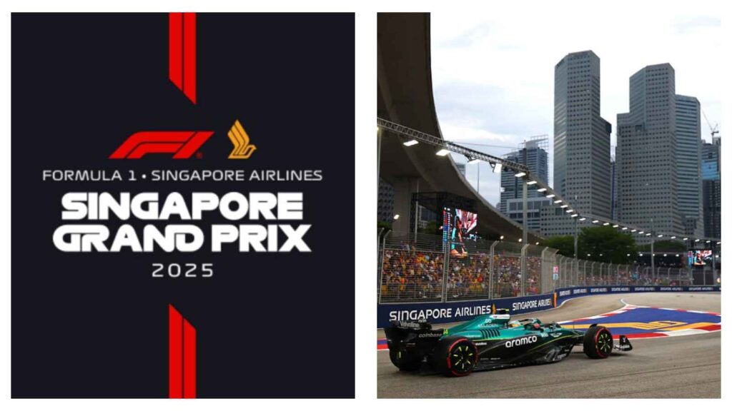 Singapore GP logo & Aston Martin's Fernando Alonso