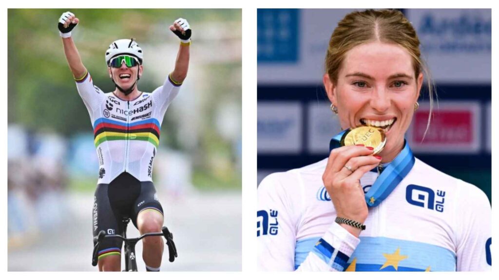 Slovenia's Tadej Pogacar & Netherlands' Demi Vollering