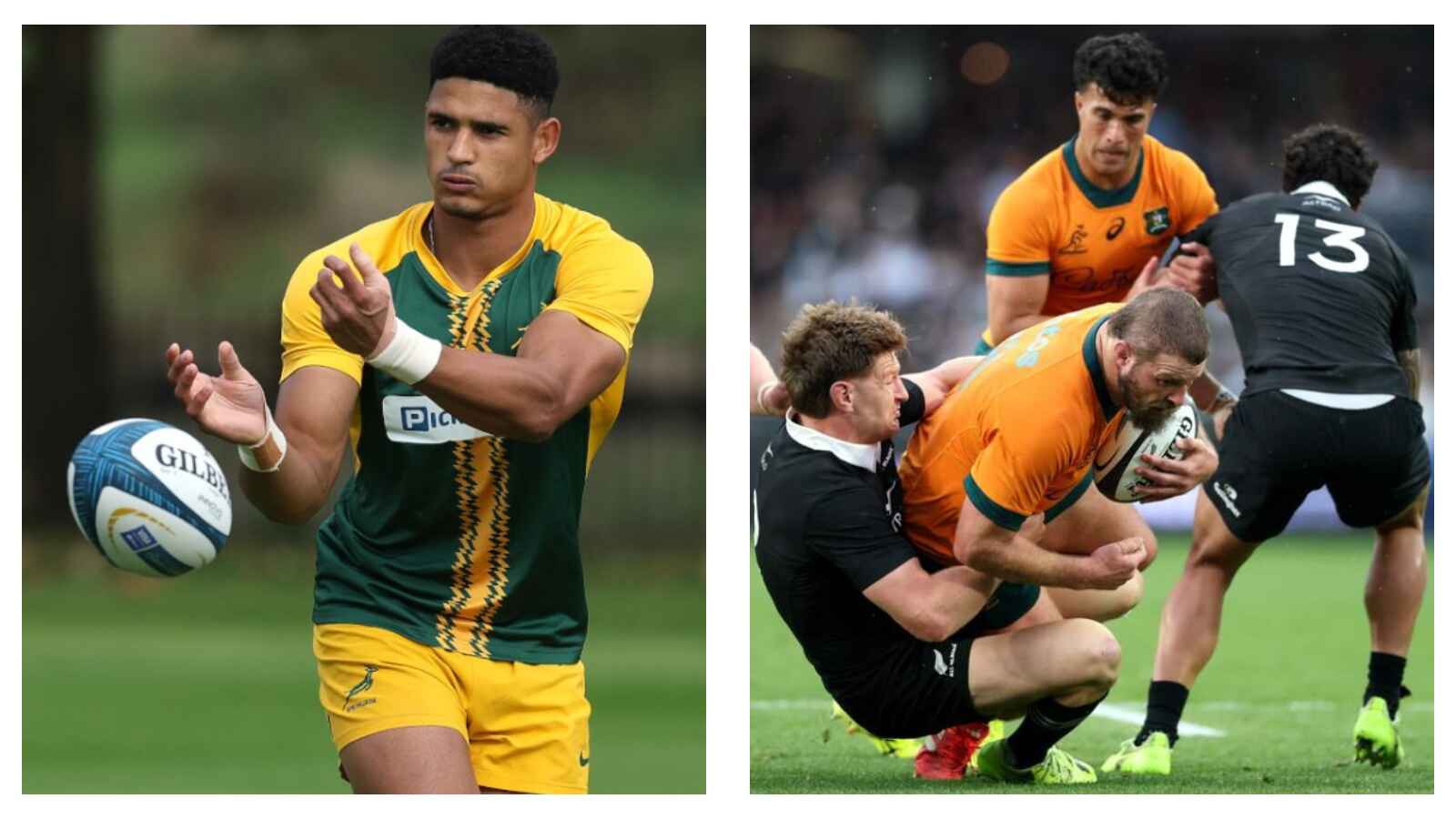 South Africa's Sacha Feinberg-Mngomezulu & Australia's James Slipper