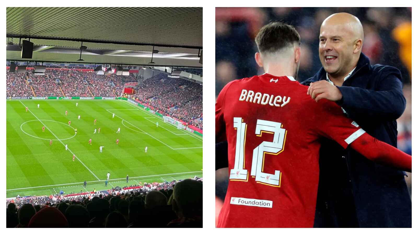 Anfield Stadium & Liverpool's Conor Bradley with Arne Slot