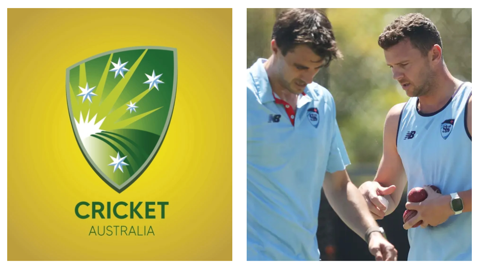 Cricket Australia logo & Pat Cummins with Josh Hazlewood