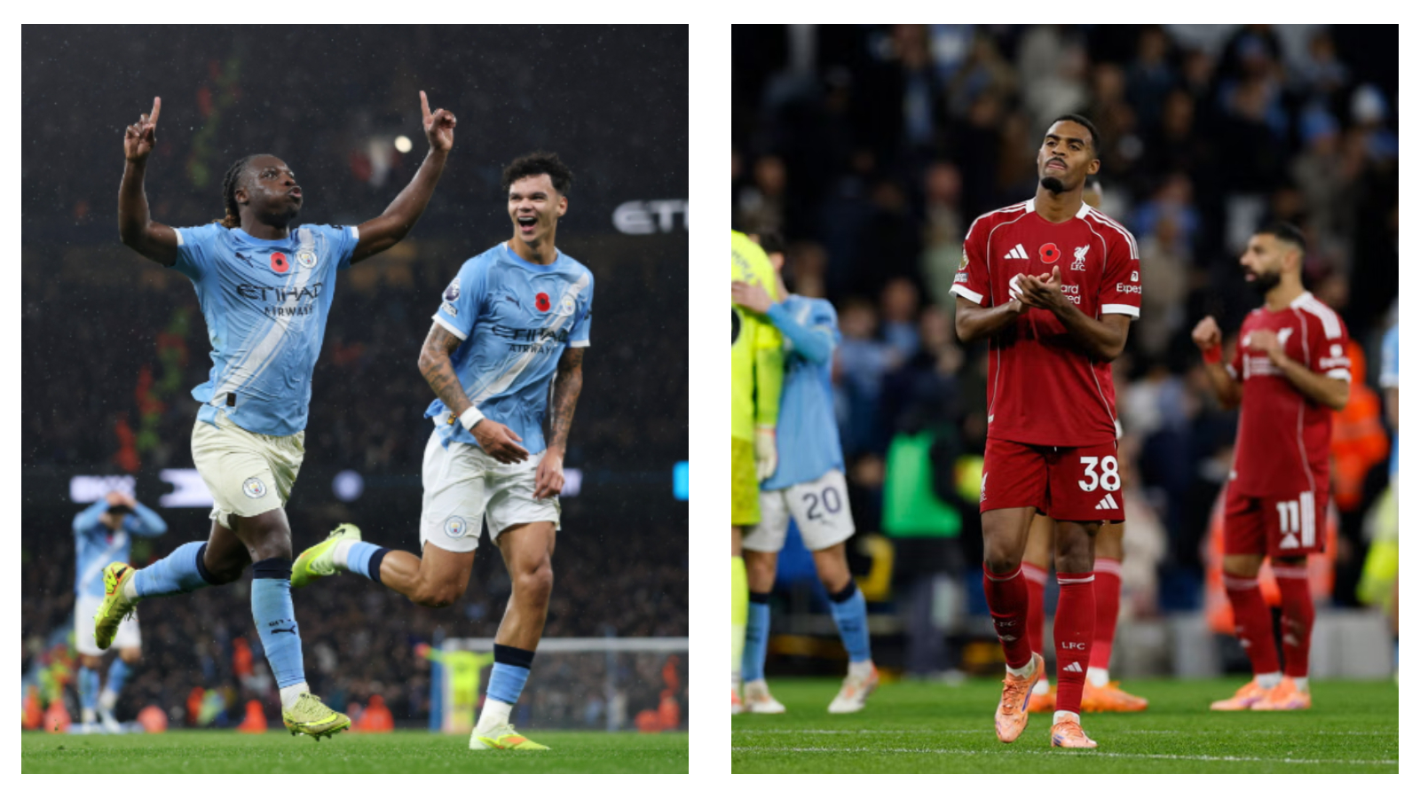 Manchester City's Jeremy Doku and Liverpool's Ryan Gravenberch