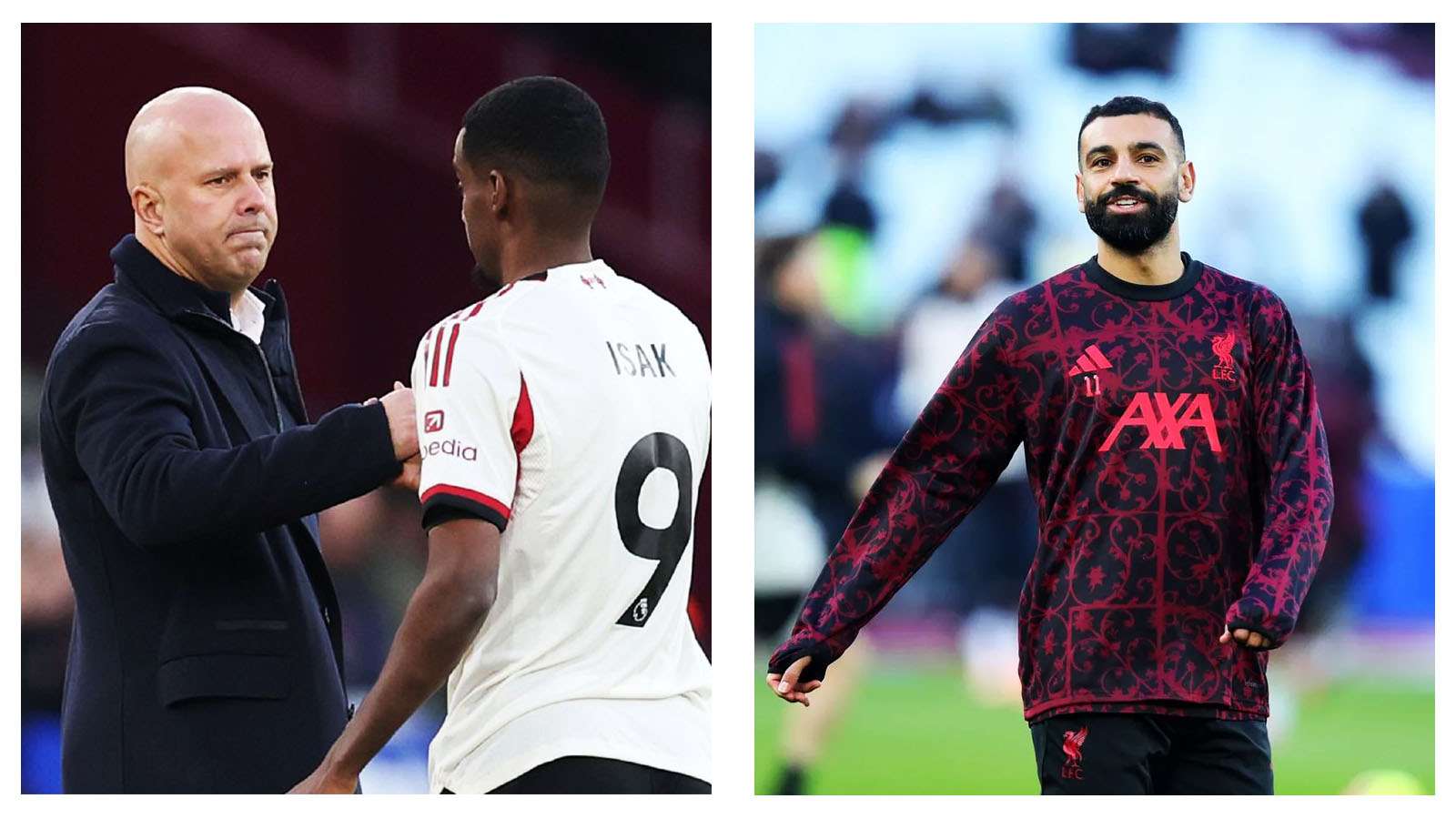 Arne Slot, Alexander Isak, and Mohamed Salah