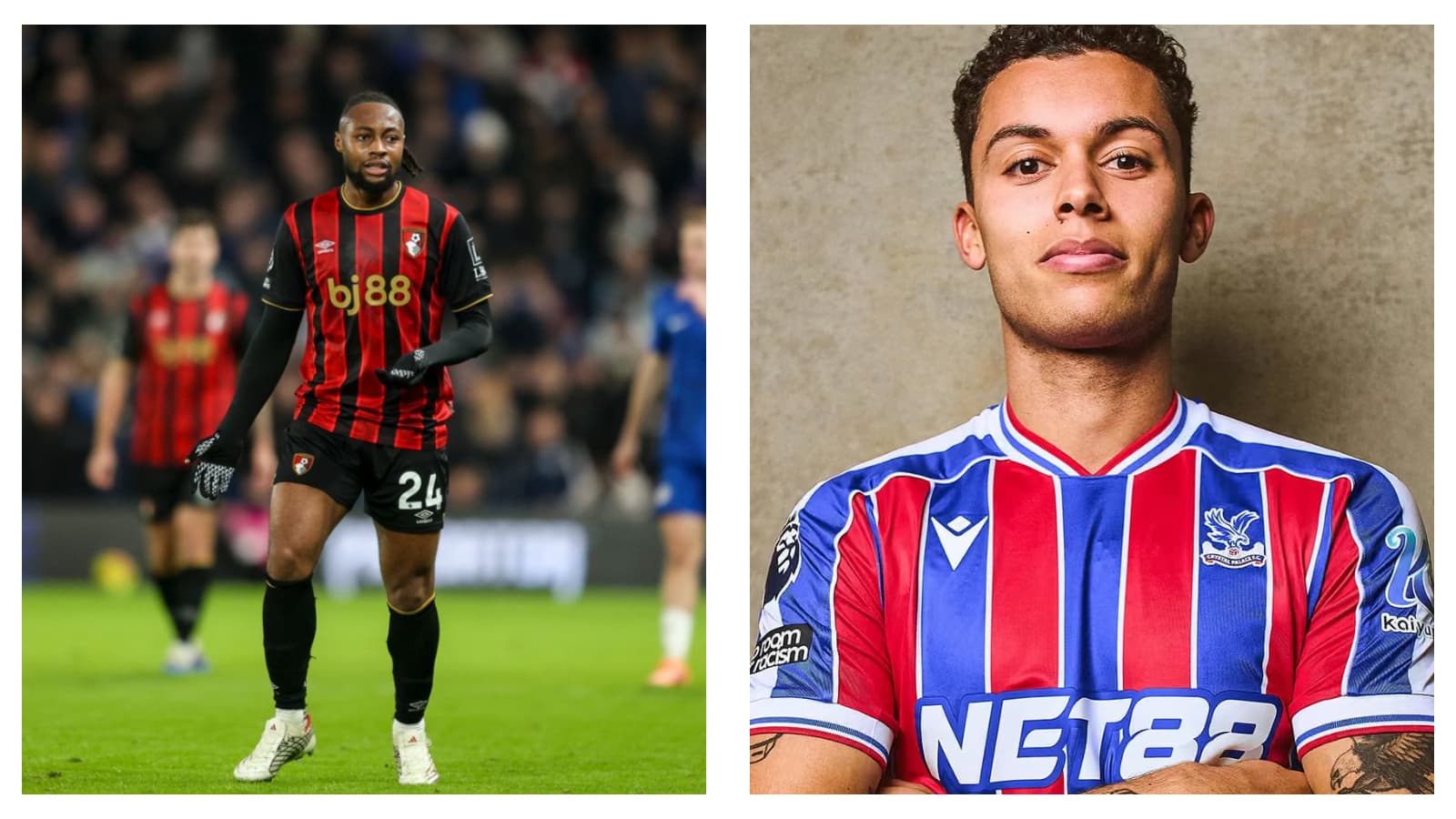 Bournemouth's Antoine Semenyo & Crystal Palace's Brennan Johnson