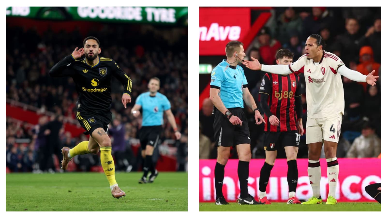 Man Utd's Matheus Cunha & Liverpool's Virgil van Dijk