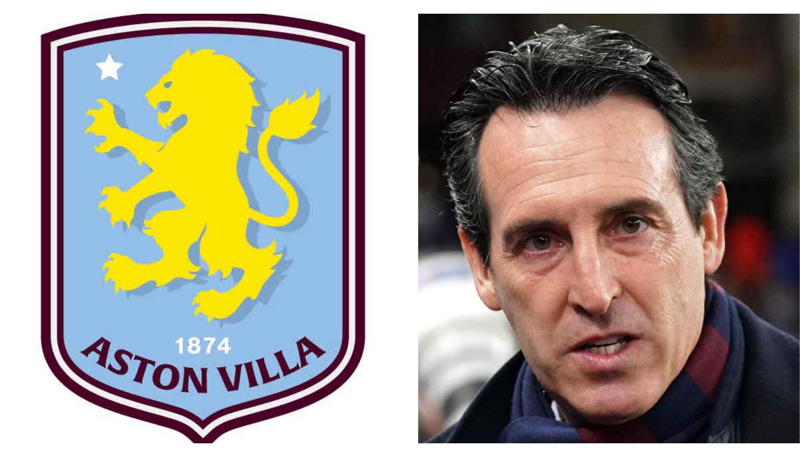 Aston Villa badge and Unai Emery