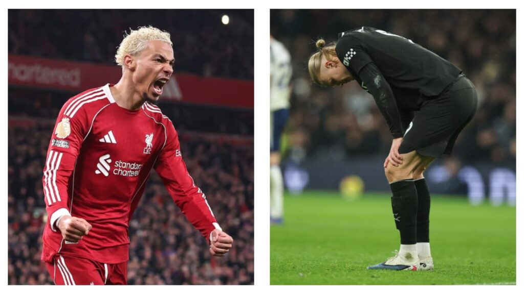 Liverpool's Hugo Ekitike & Man City's Erling Haaland