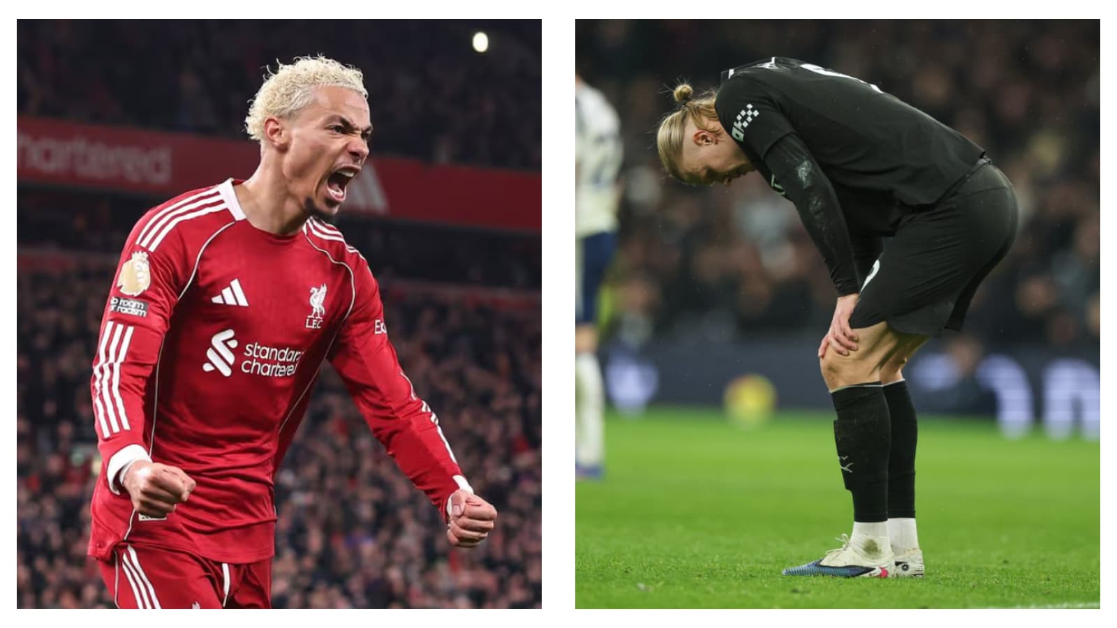 Liverpool's Hugo Ekitike & Man City's Erling Haaland