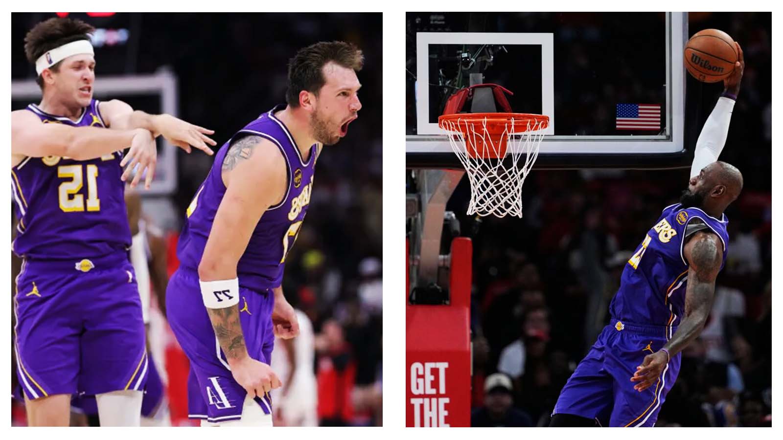 Austin Reaves, Luka Doncic and LeBron James