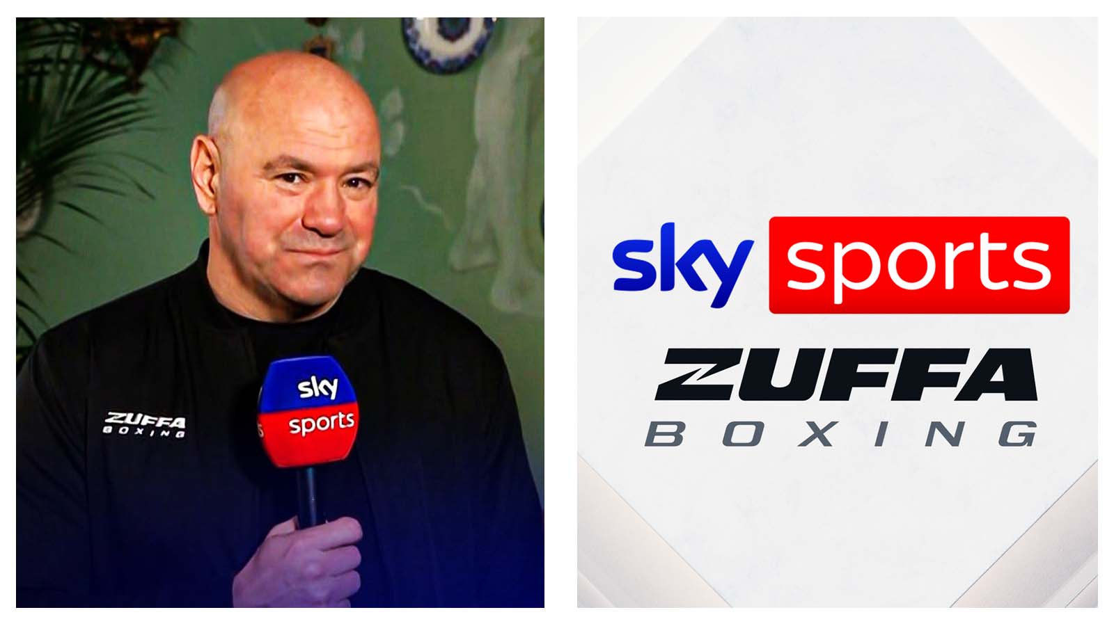 Dana White and Sky Sports and Zuffa Boxing logos