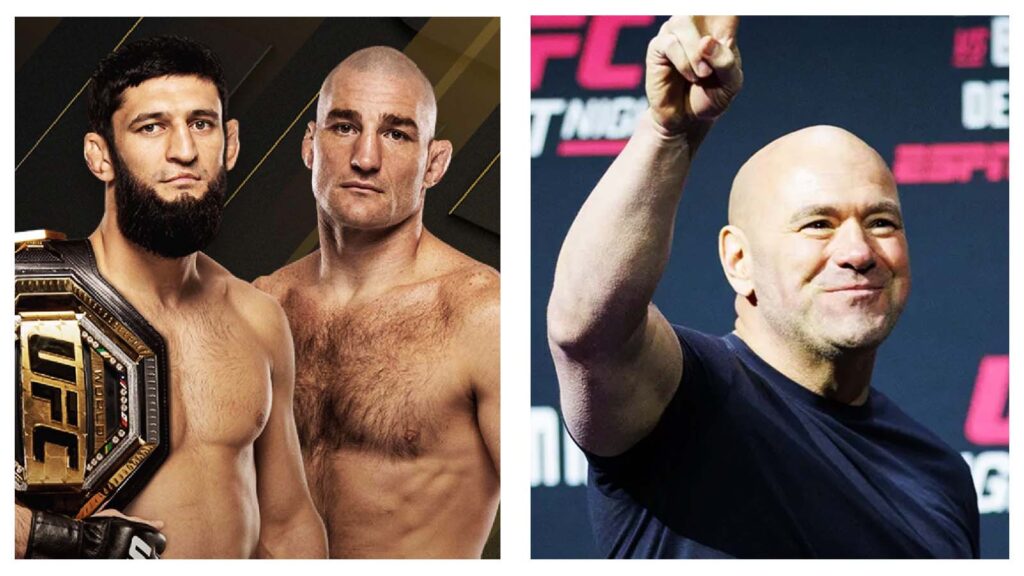 Khamzat Chimaev, Sean Strickland and Dana White