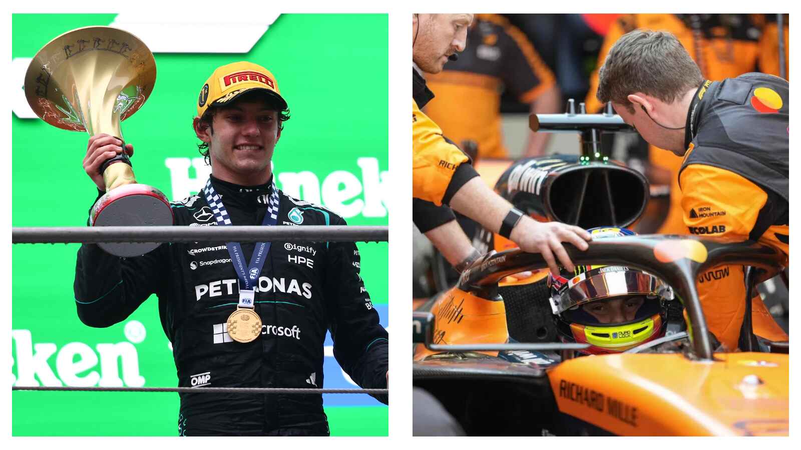 Kimi Antonelli Win and Oscar Piastri Garage