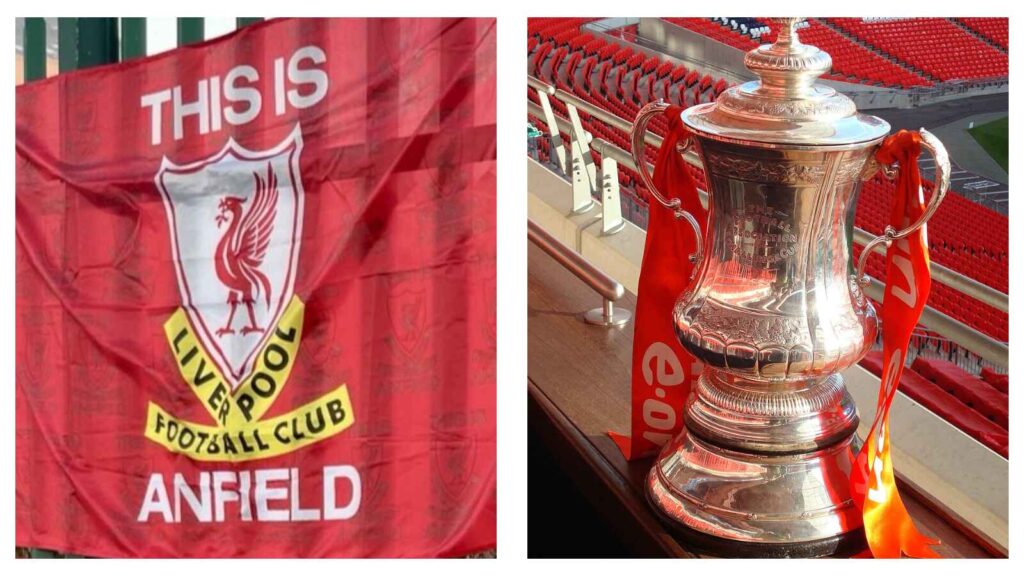 Liverpool FC flag and FA Cup trophy