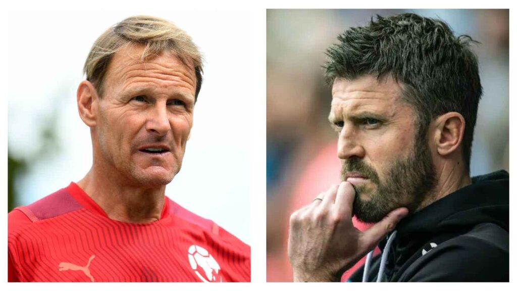 Teddy Sheringham and Michael Carrick Man Utd