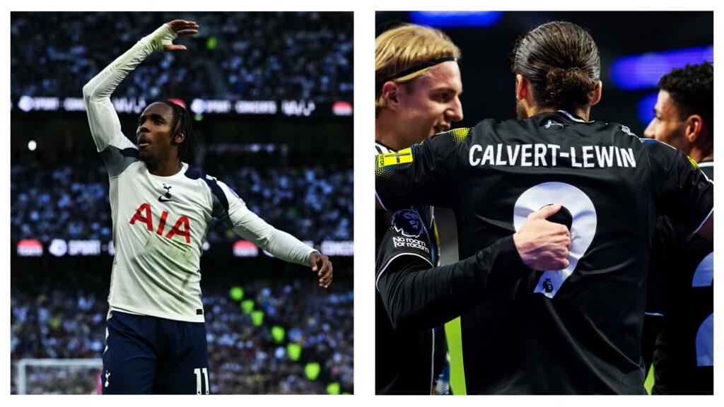 Mathys Tel and Dominic Calvert-Lewin in Spurs v Leeds