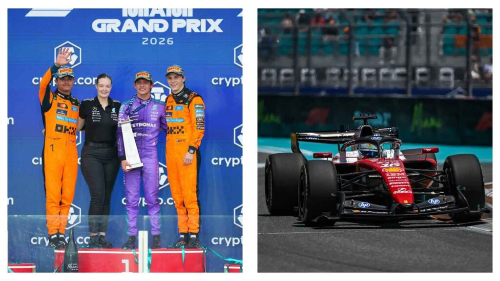 Miami Grand Prix podium and Ferrari