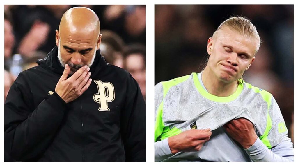 Pep Guardiola and Erling Haaland