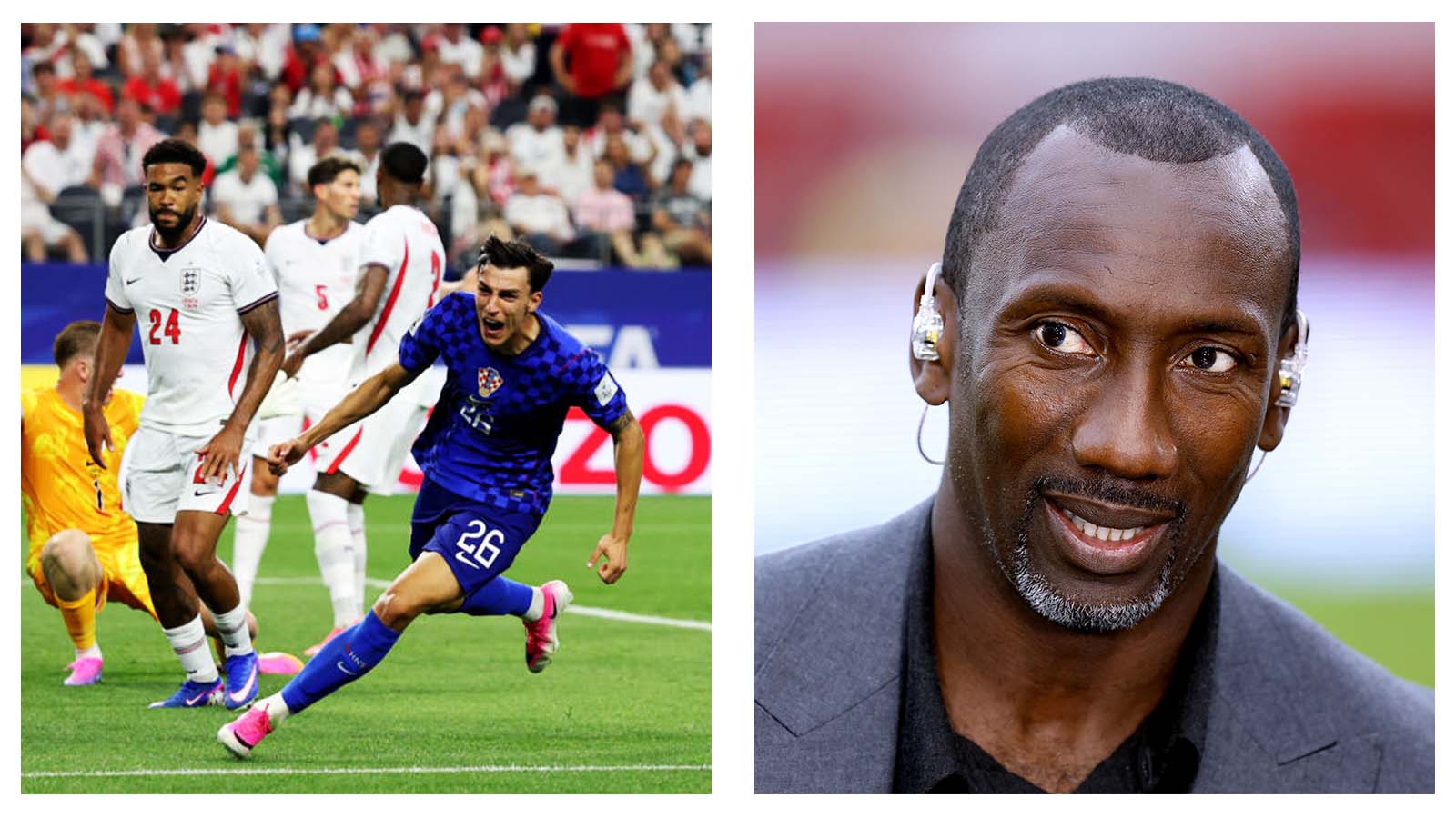 England's defense and Jimmy Floyd Hasselbaink