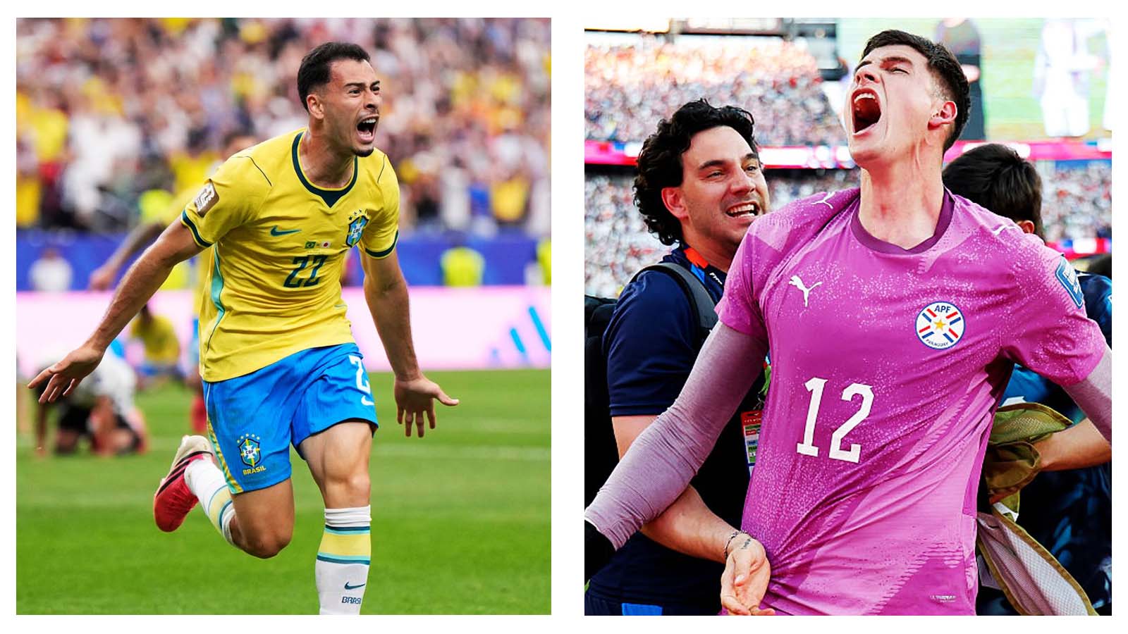 Gabriel Martinelli and Orlando Gill celebrating for Brazil and Paraguay