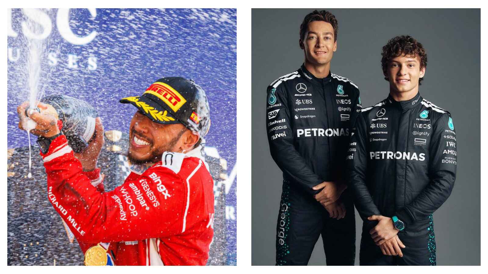 Lewis Hamilton, Kimi Antonelli and George Russell