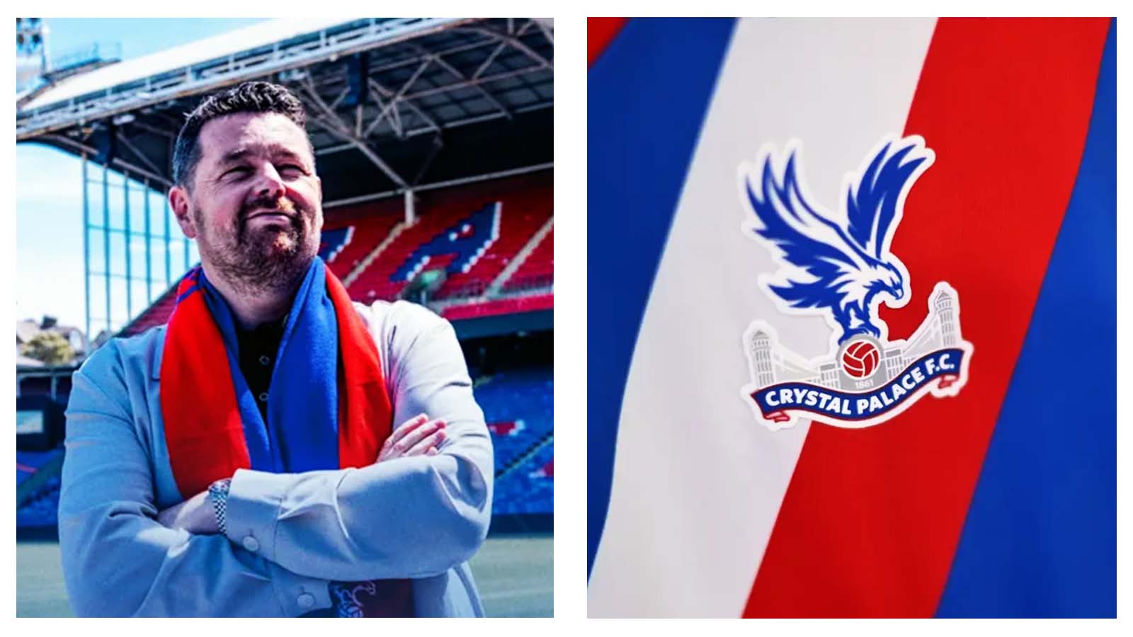 New Crystal Palace boss Pierre Sage and logo