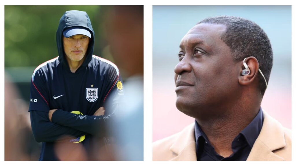 England head coach Thomas Tuchel and former Three Lions striker Emile Heskey
