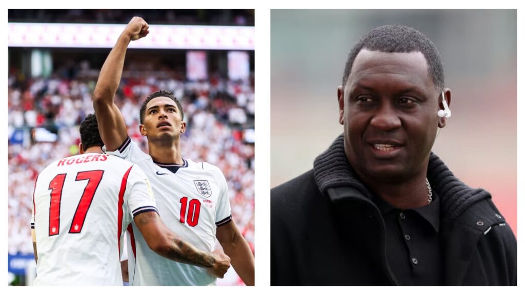 England midfielder Jude Bellingham and former Liverpool striker Emile Heskey