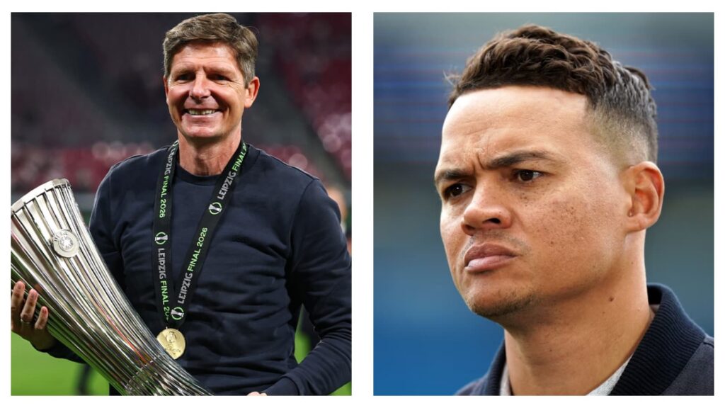 Nottingham Forest manager Oliver Glasner and Jermaine Jenas