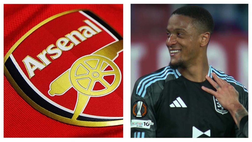 Arsenal crest and Ezri Konsa
