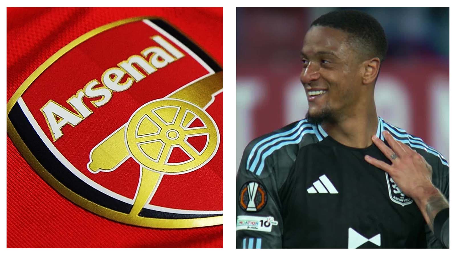 Arsenal crest and Ezri Konsa