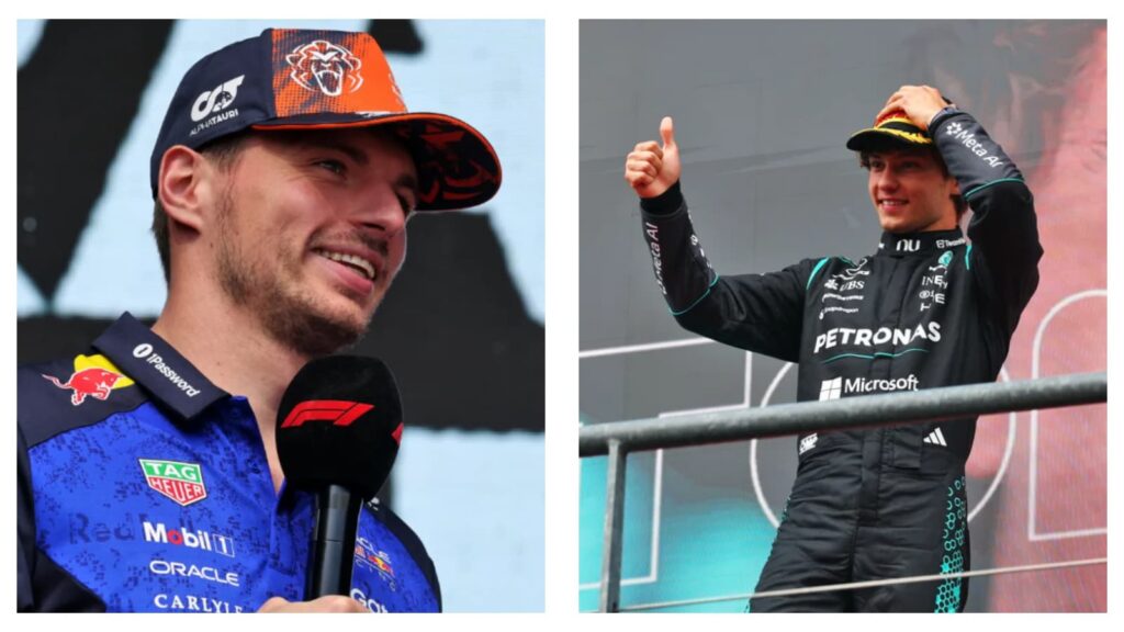 Red Bull driver Max Verstappen and Mercedes driver Kimi Antonelli